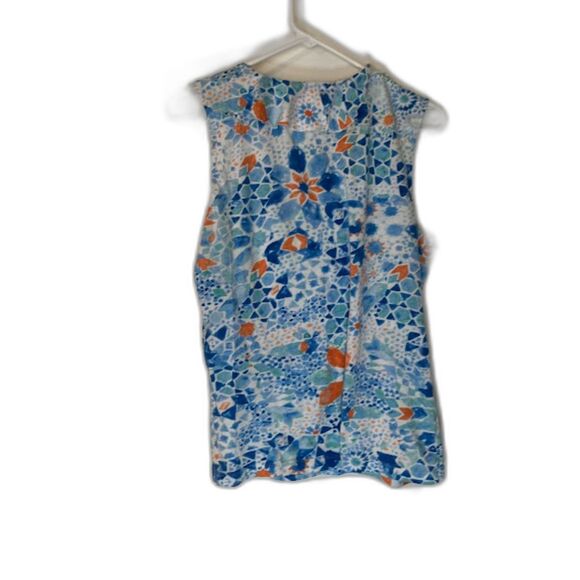 Lauren Jeans Ralph Lauren Cottagecore Bohochic Blue/Coral Ruffle Neckline Top L - Picture 3 of 4